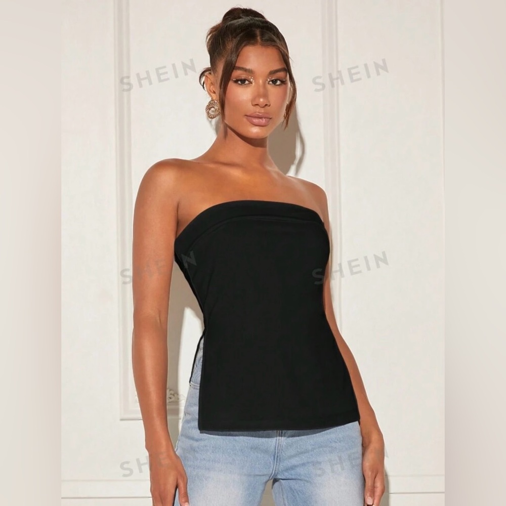 SHEIN Black Split Hem Tube Top Size 4